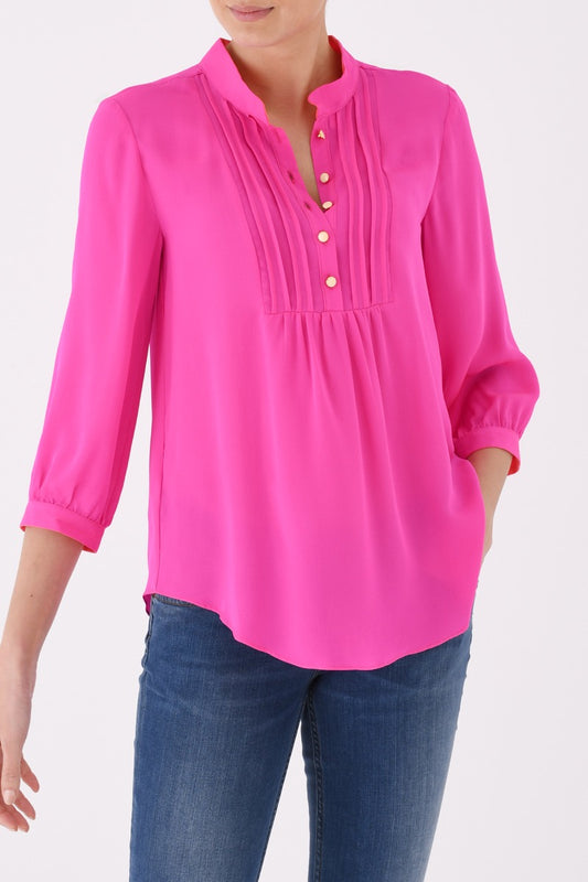 DELPHINE TOP | HOT PINK SILK GEORGETTE