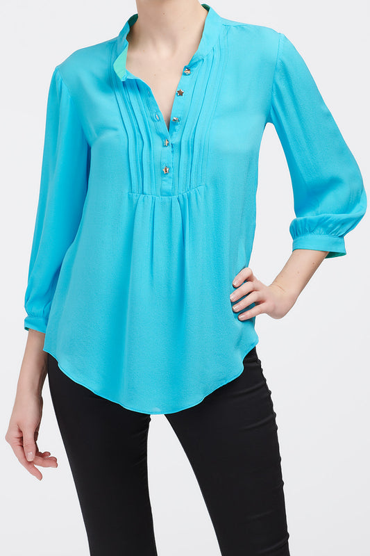 DELPHINE TOP | SUNNY BLUE SILK GEORGETTE