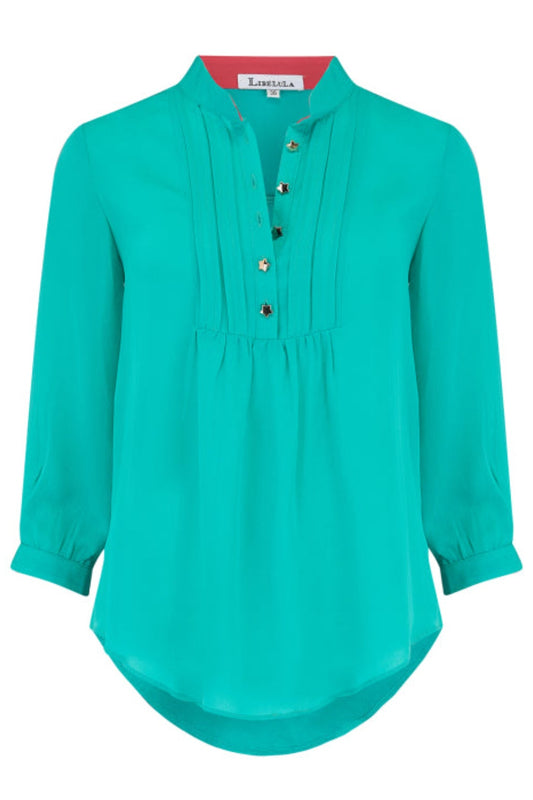 DELPHINE TOP | TURQUOISE SILK GEORGETTE