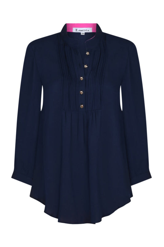 DELPHINE TOP | NAVY SILK GEORGETTE