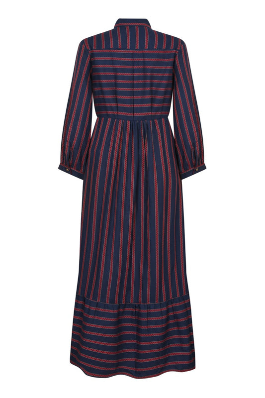 LONGER ANASTASIA DRESS | EMBROIDERED STRIPED COTTON