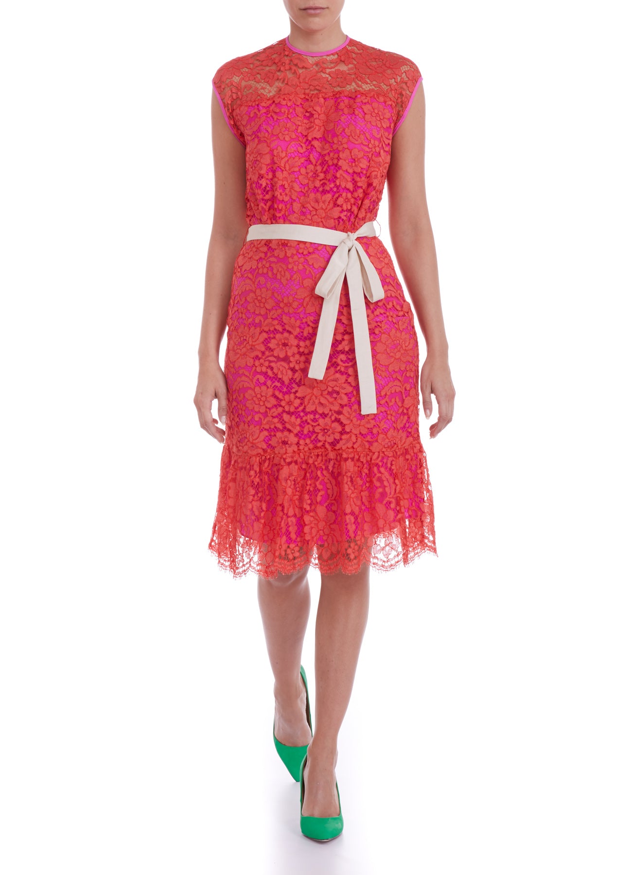 FLORA DRESS | ORANGE LACE WITH HOT PINK LINING