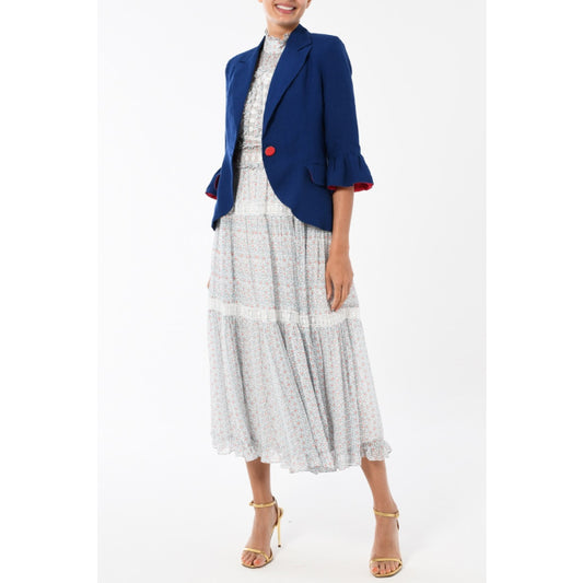 FRILL SLEEVE JACKET | BLUE LINEN
