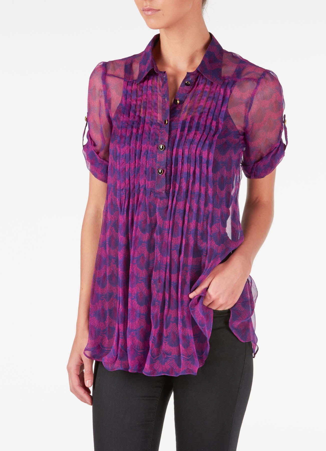 ISLA SHIRT TOP | PEACOCK PRINT