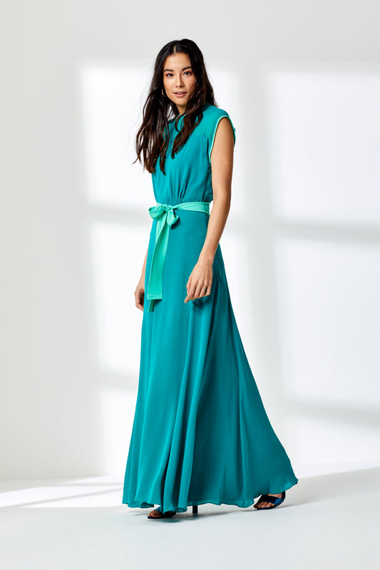 LONG TATROB DRESS | JADE SILK GEORGETTE