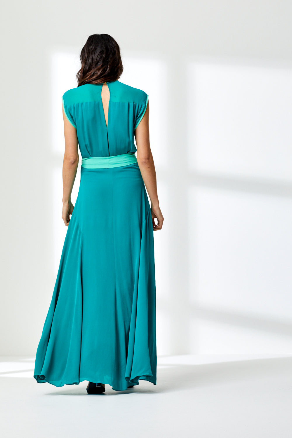 LONG TATROB DRESS | JADE SILK GEORGETTE