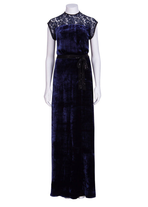 LONG TATTI DRESS | NAVY LACE AND VELVET