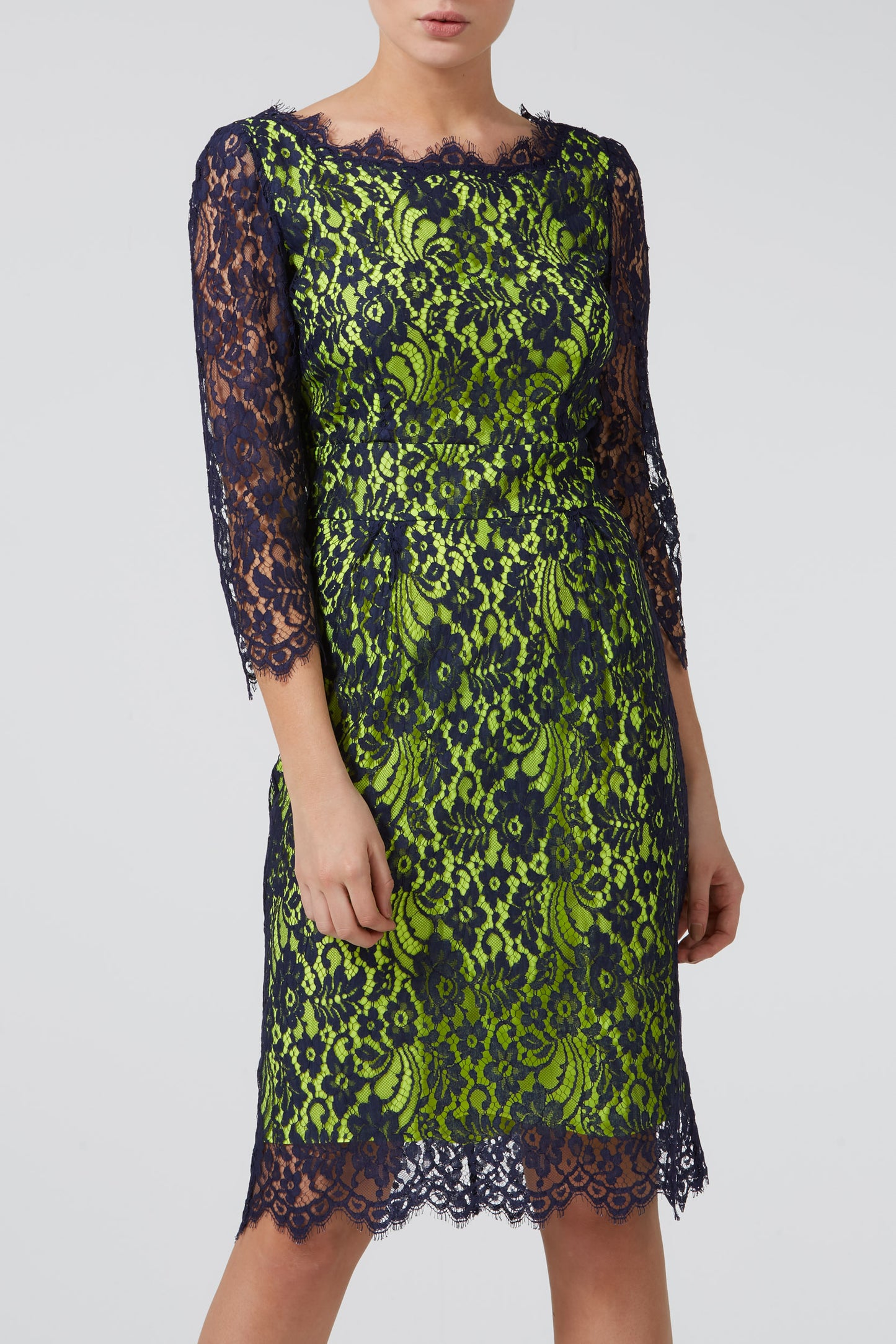 LONGER FLORENCE DRESS | NAVY/YELLOW LACE