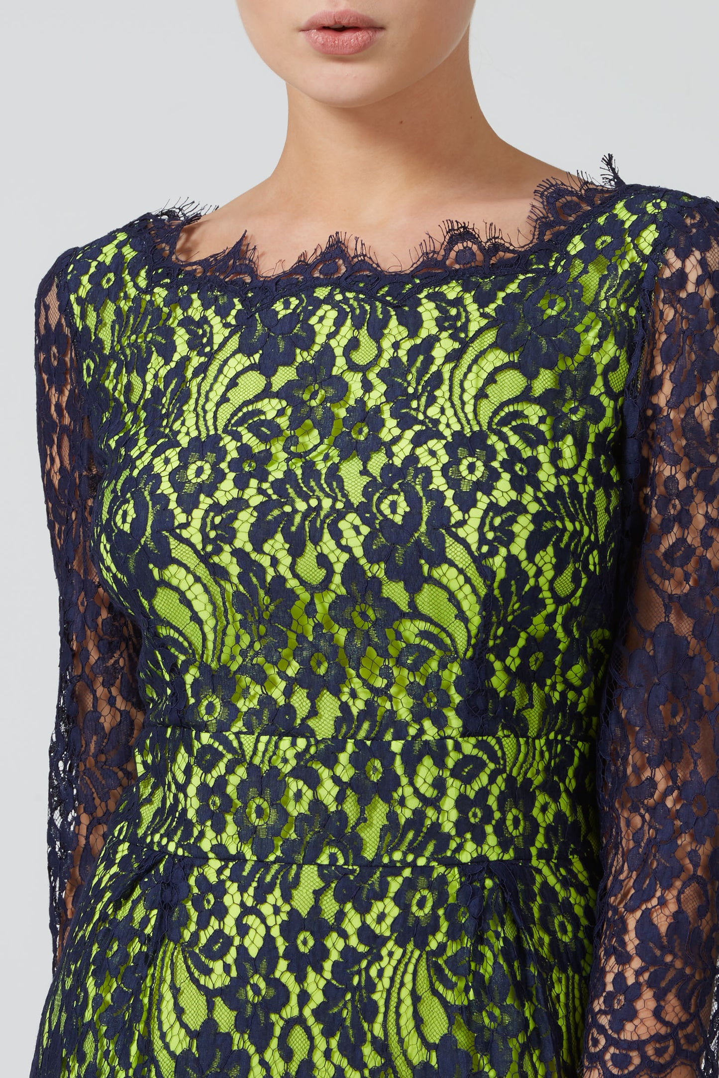 LONGER FLORENCE DRESS | NAVY/YELLOW LACE