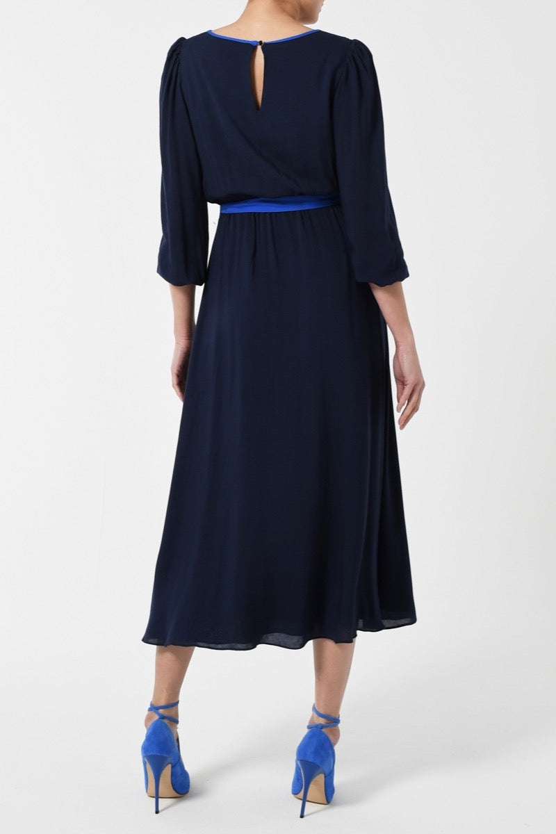 MIDI JOJO DRESS | NAVY RAYON