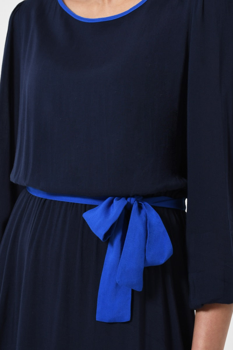 MIDI JOJO DRESS | NAVY RAYON