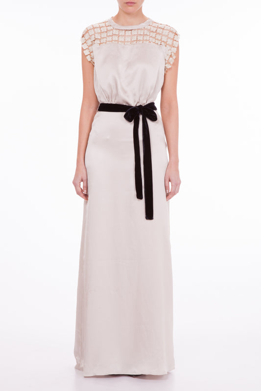 LONG TATTI DRESS | CREAM HAMMERED SILK