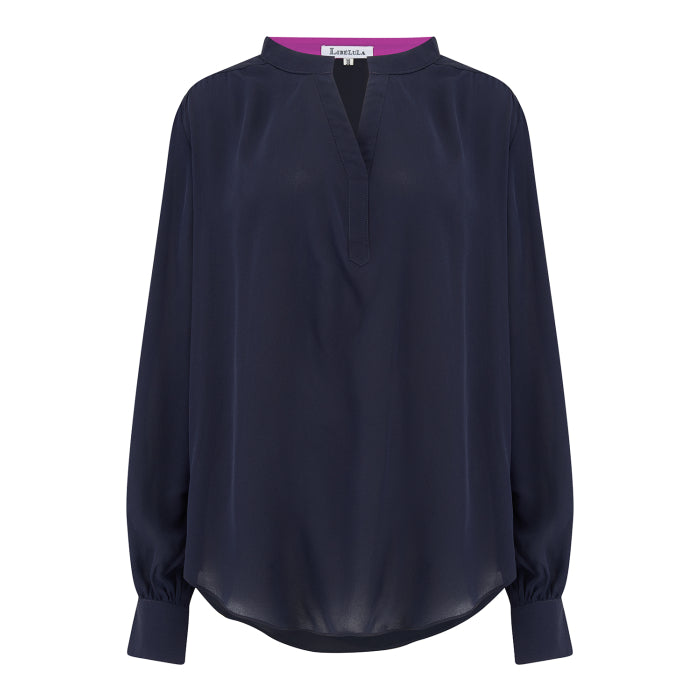 SILKY TOP | NAVY SILK GEORGETTE