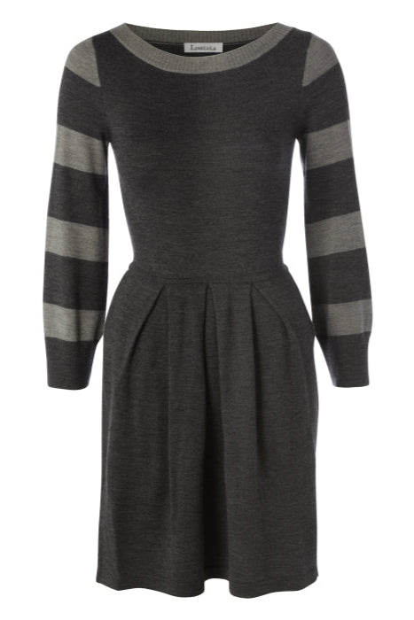 STRIPED SLEEVE DRESS | GREY MERINO WOOL