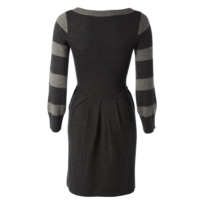 STRIPED SLEEVE DRESS | GREY MERINO WOOL