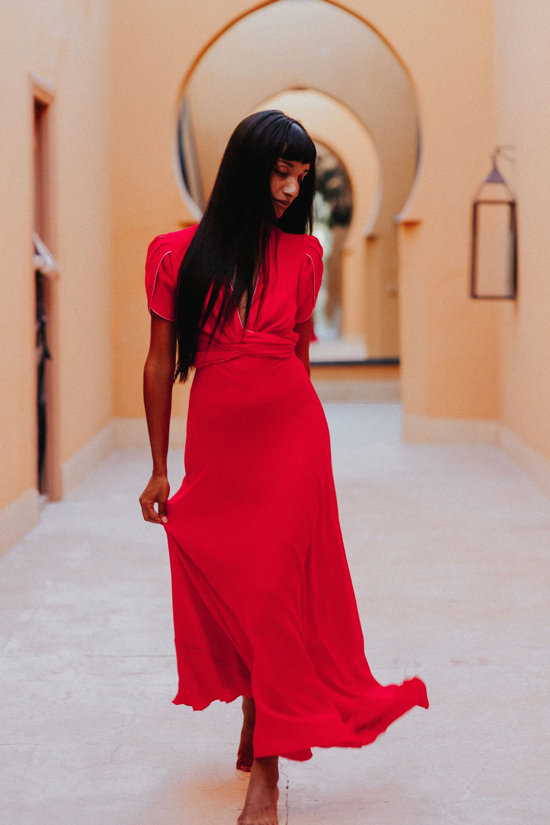Stunning red silk Millie dress from Libelula Studio