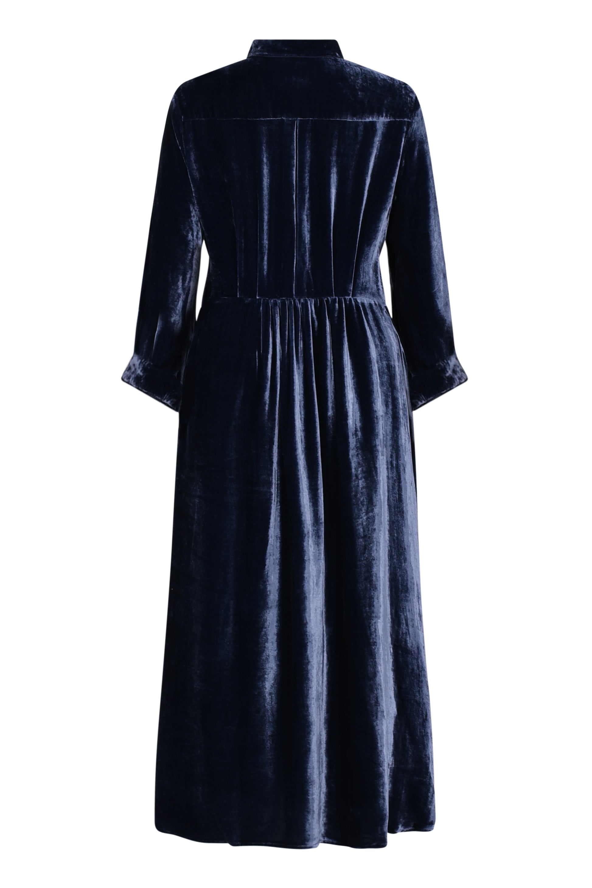 Back view of Anastasia navy velvet cocktail dress
