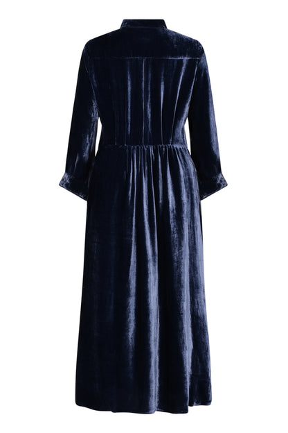 Back view of Anastasia navy velvet cocktail dress