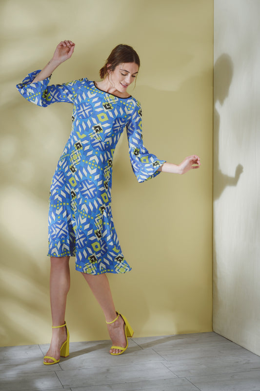 BEAROB DRESS | BLUE GEOMETRIC PRINT