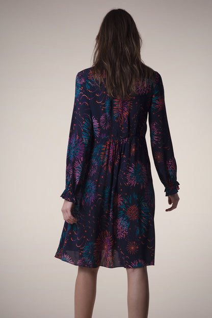 SHORT ANASTASIA DRESS | NAVY FIREWORKS PRINTED SILK