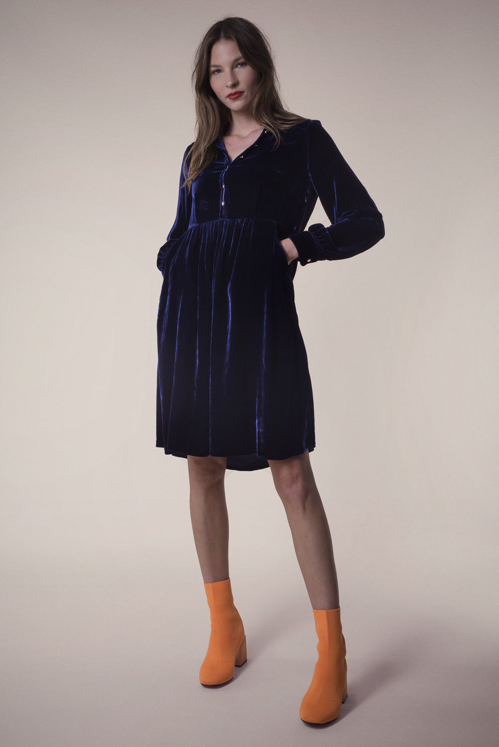 SHORT ANASTASIA DRESS | NAVY VELVET