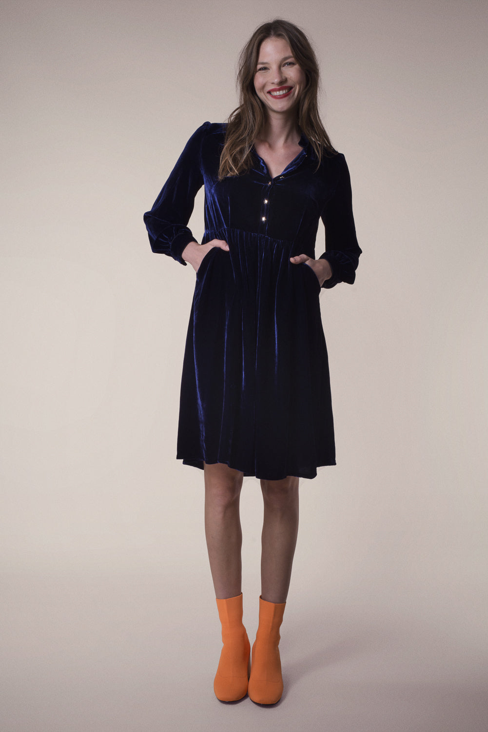 SHORT ANASTASIA DRESS | NAVY VELVET