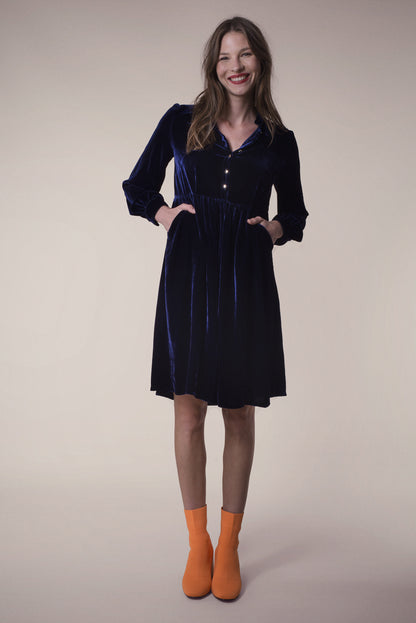 SHORT ANASTASIA DRESS | NAVY VELVET