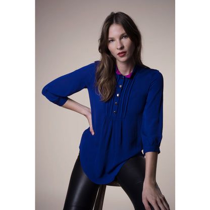 DELPHINE TOP | INDIGO SILK GEORGETTE
