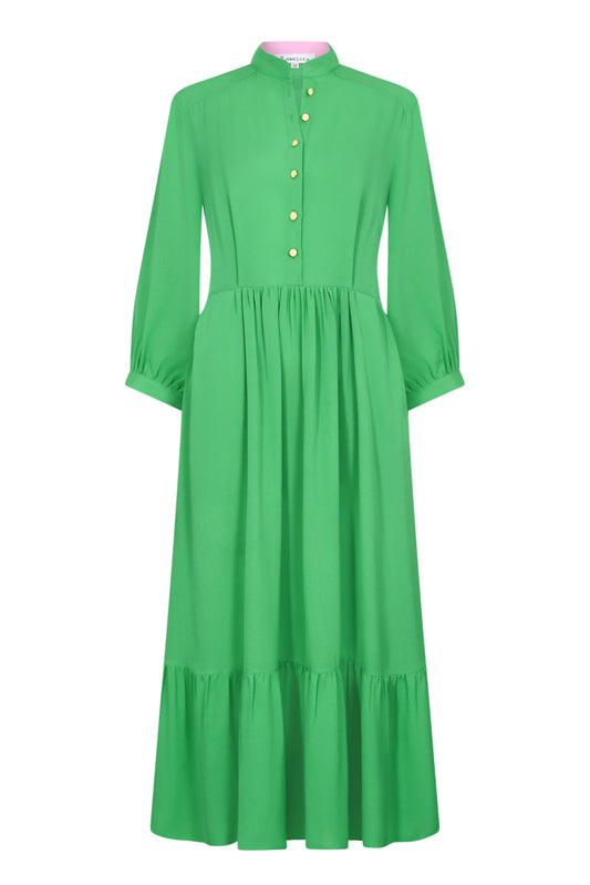 ANASTASIA DRESS | GRASS GREEN SILK GEORGETTE