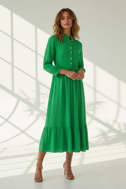 ANASTASIA DRESS | GRASS GREEN SILK GEORGETTE