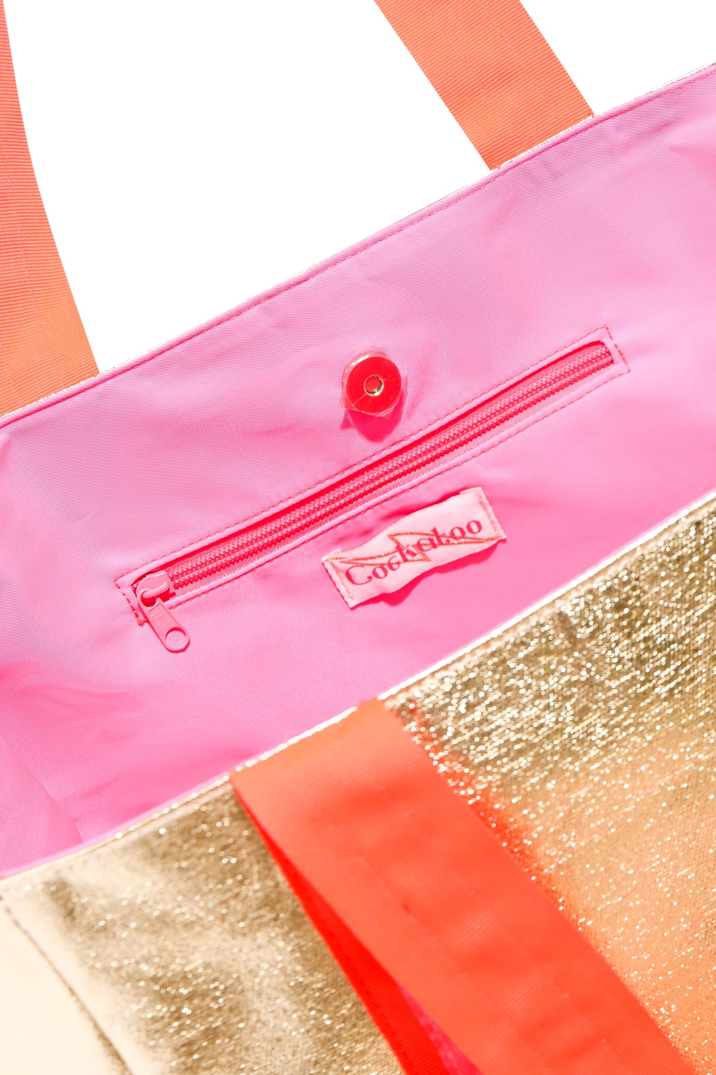 SHEENY GOLD BEACH BAG with PINK