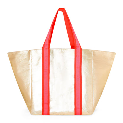 SHEENY GOLD BEACH BAG with PINK