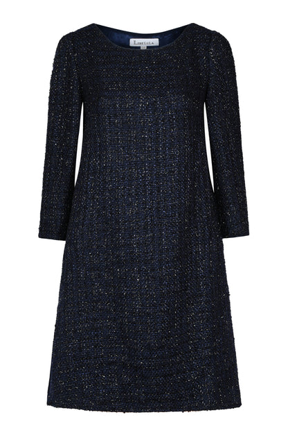 CAROLINE SHIFT DRESS | NAVY SPARKLE BOUCLE