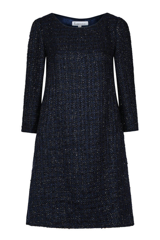 CAROLINE SHIFT DRESS | NAVY SPARKLE BOUCLE