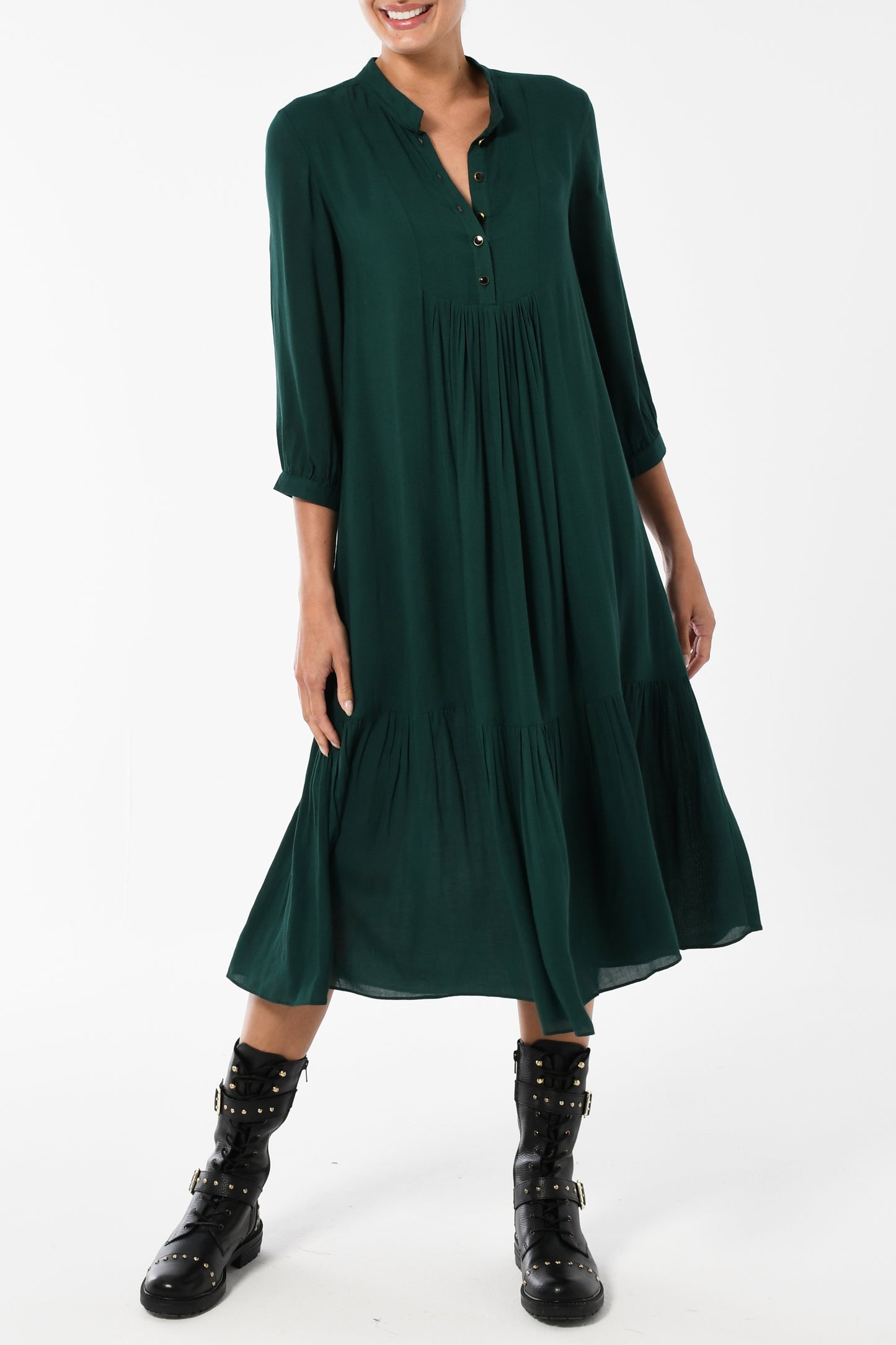 CLAUDE DRESS | BOTTLE GREEN RAYON
