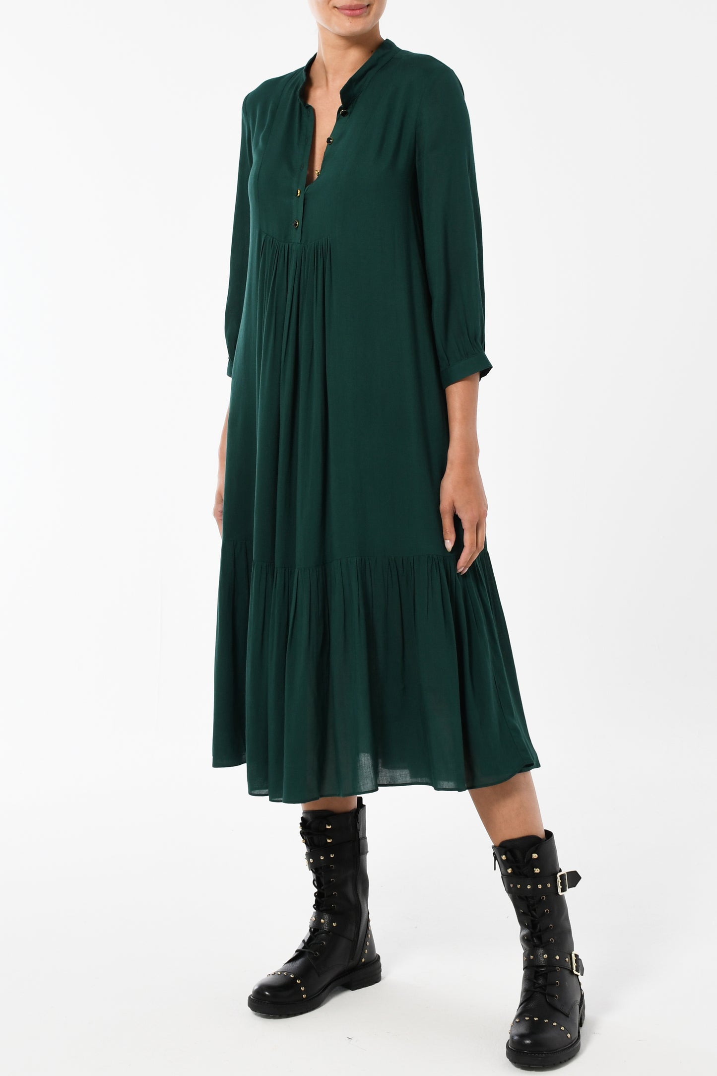 CLAUDE DRESS | BOTTLE GREEN RAYON