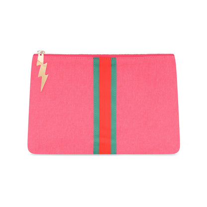 BRIGHT PINK LUCKY STRIPE CLUTCH