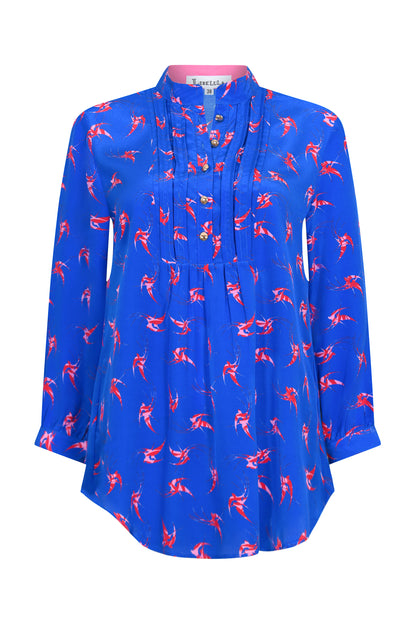 DELPHINE TOP | BLUE LOVEBIRDS PRINT