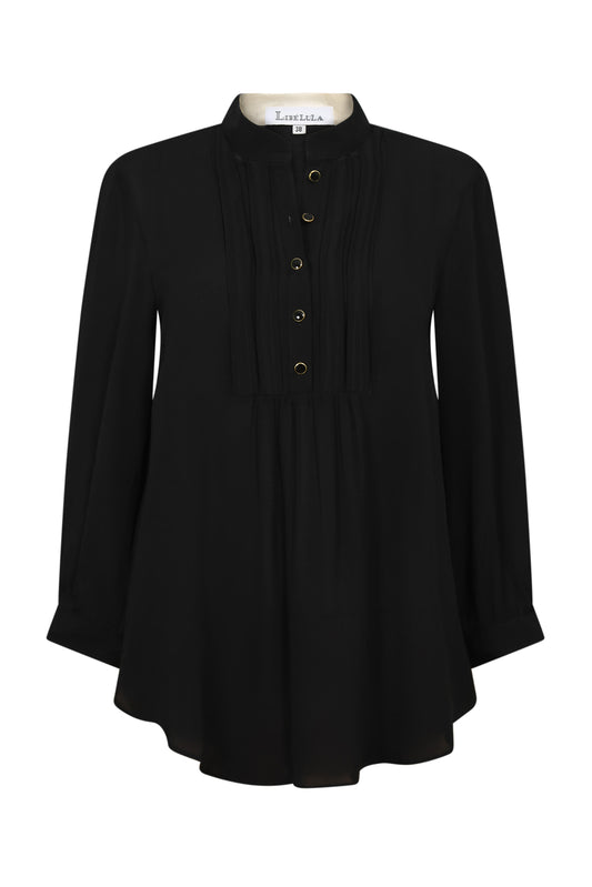 DELPHINE TOP | BLACK SILK GEORGETTE