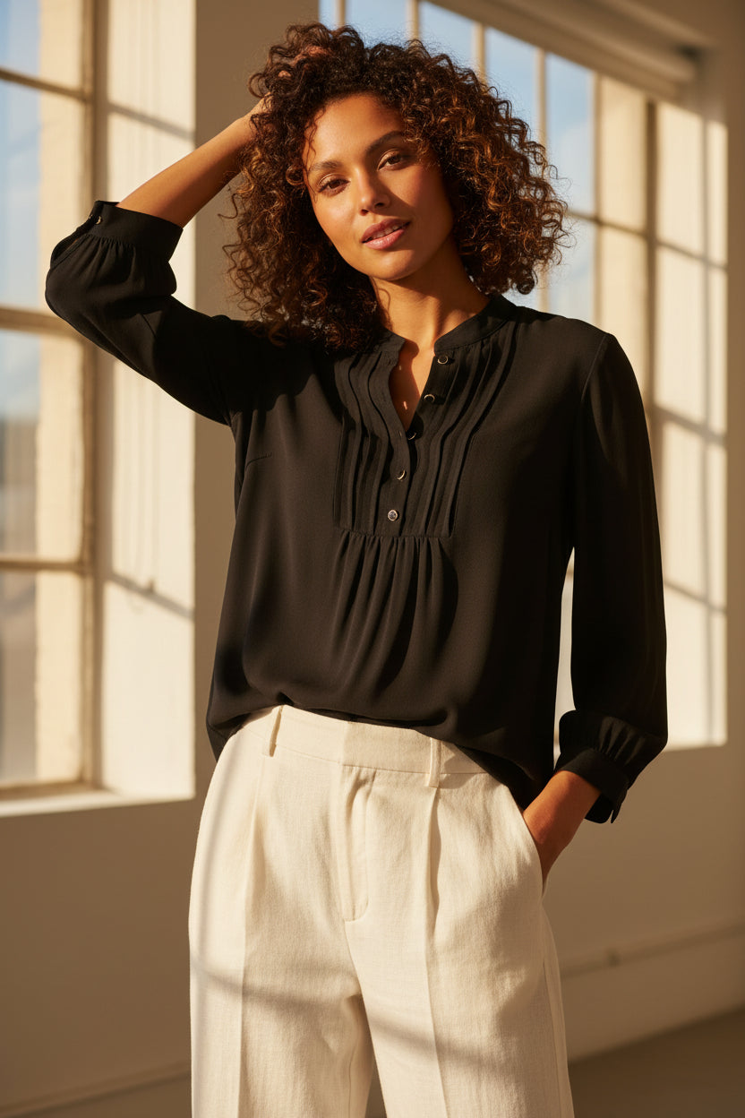 DELPHINE TOP | BLACK SILK GEORGETTE