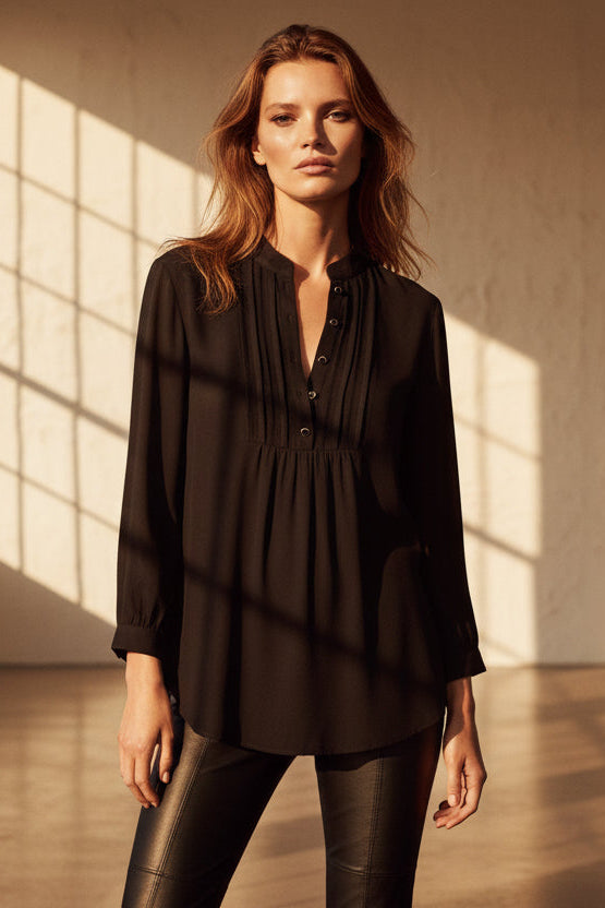 DELPHINE TOP | BLACK SILK GEORGETTE
