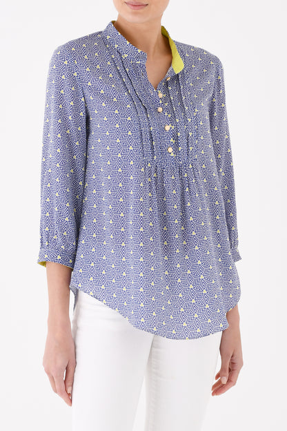DELPHINE TOP | BLUE STRIPEY TRIANGLE PRINT