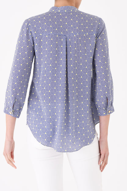 DELPHINE TOP | BLUE STRIPEY TRIANGLE PRINT