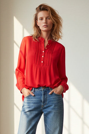 DELPHINE TOP | RED SILK GEORGETTE