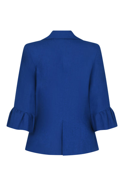 FRILL SLEEVE JACKET | BLUE LINEN