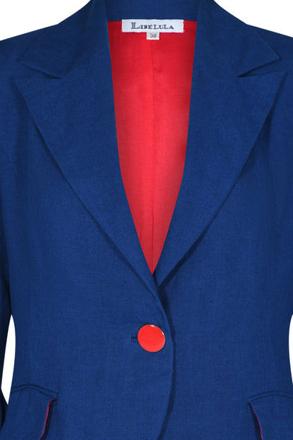 FRILL SLEEVE JACKET | BLUE LINEN