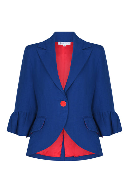 FRILL SLEEVE JACKET | BLUE LINEN