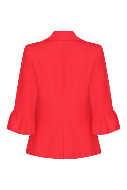 FRILL SLEEVE JACKET | RED LINEN