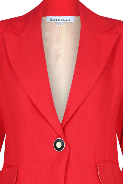 FRILL SLEEVE JACKET | RED LINEN