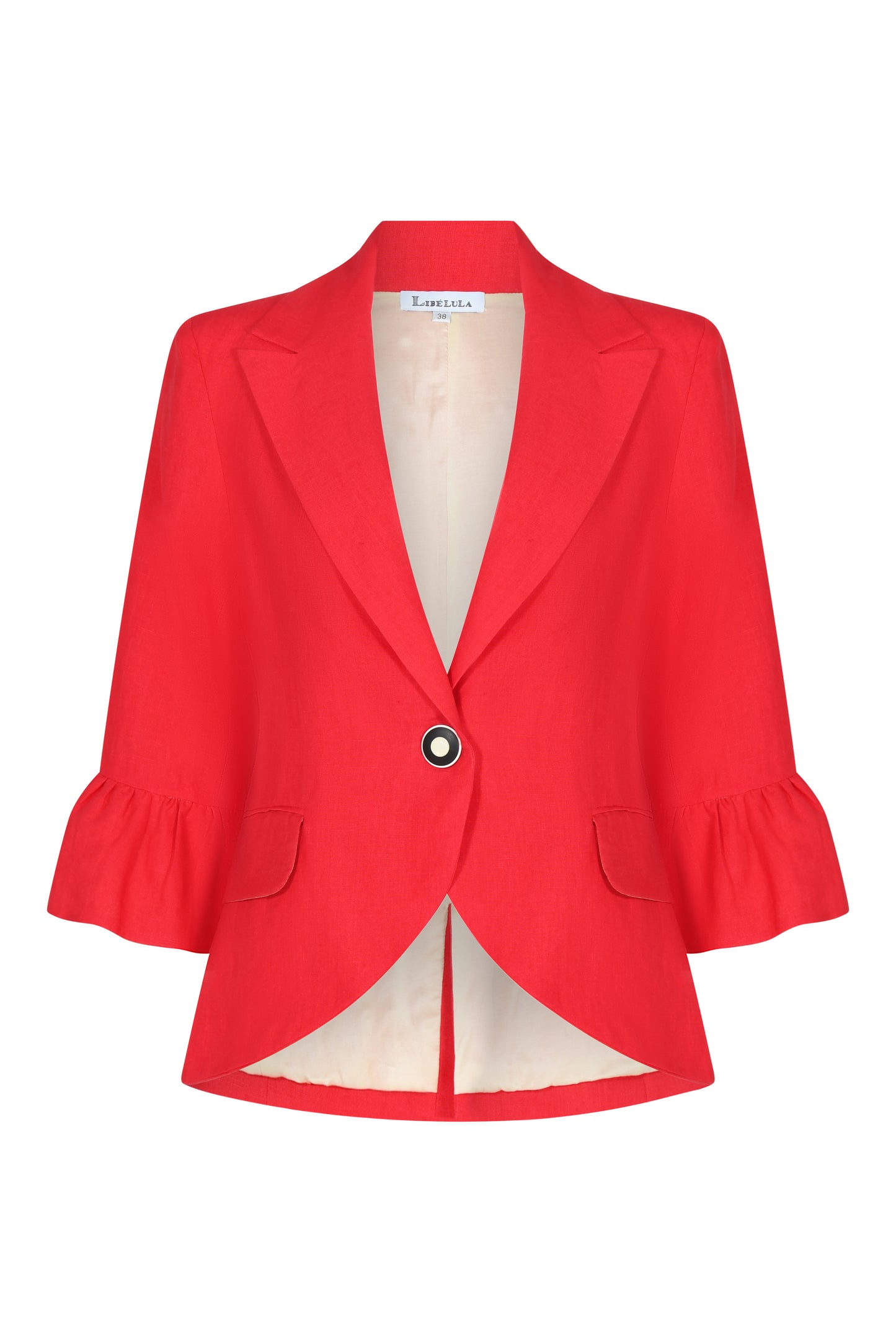 FRILL SLEEVE JACKET | RED LINEN